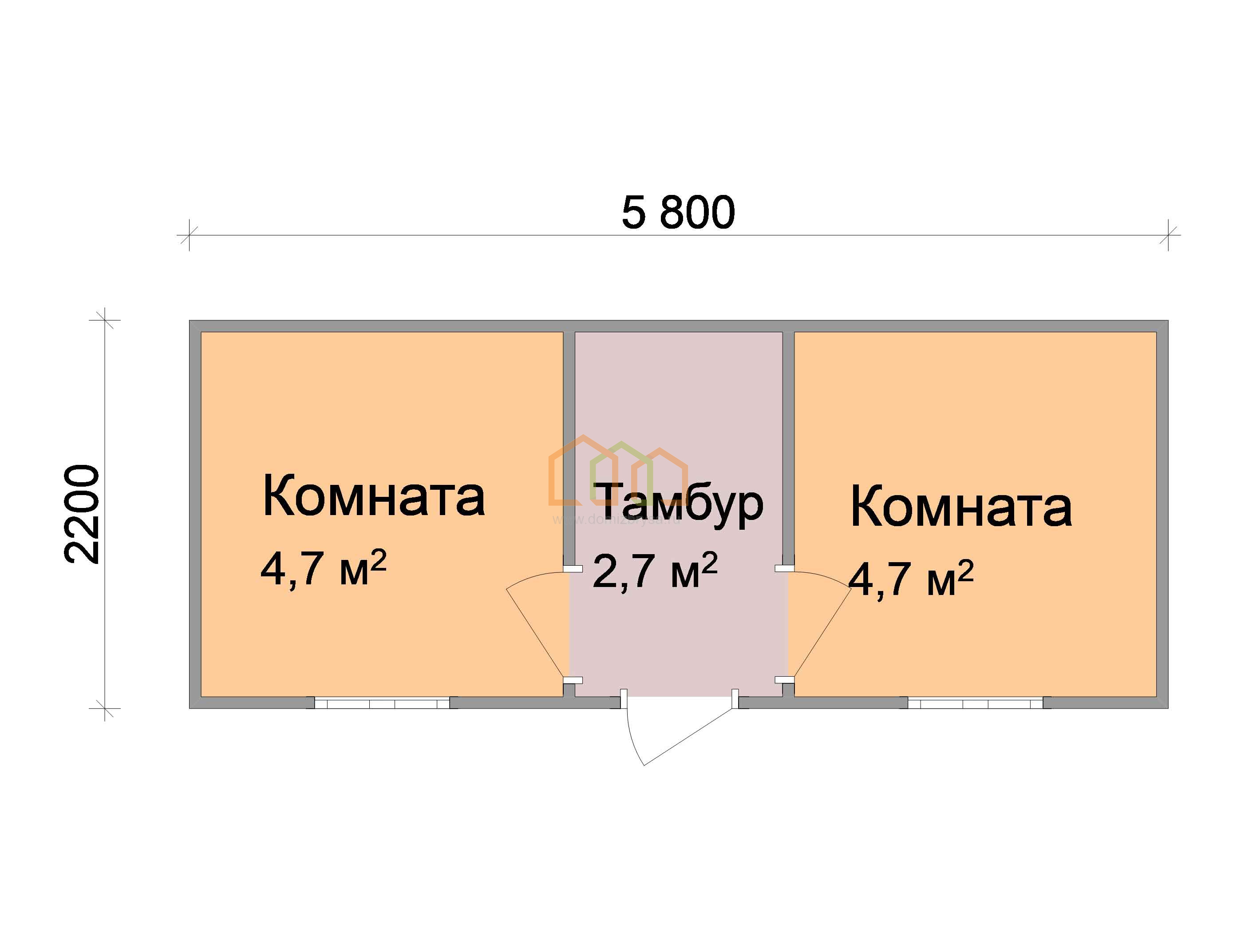 Дачная бытовка 2-х комнатная Лилия - 1 5.8x2.2 Площадь: 12.76 м² в готовом  виде под ключ в Алексине и области